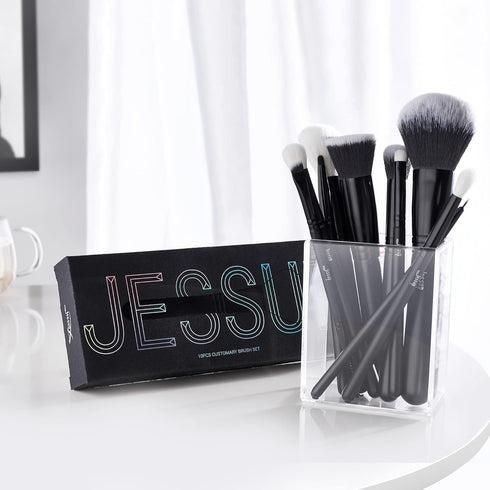Jessup Makeup Brush Set 10pcs Black Make up Brushes Set Professional with Natural Synthetic Hair for Foundation Blending Blush Concealer Eyeshadow...