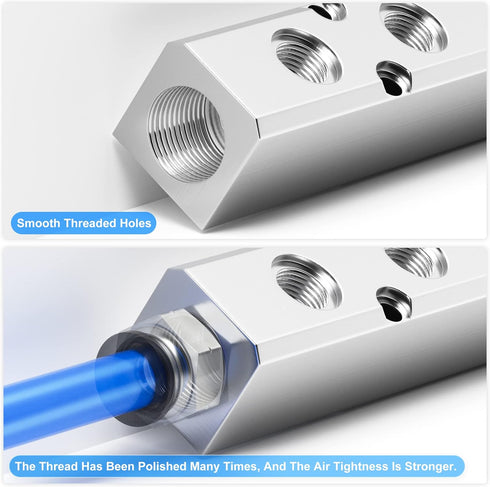 TAILONZ PNEUMATIC Silver 5 Way Pneumatic Shunt Aluminum Block Pneumatic Manifold Air Distribution Block Air path exhaust air source distributor,Co...