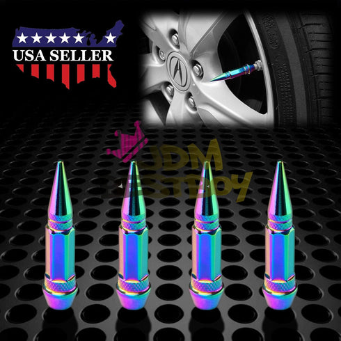 4PCs Neo Chrome Long Spike Tire Valve Stem Caps Metal Thread Wheel Tires TVC28...