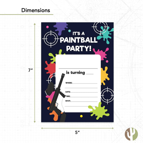 Desert Cactus Paintball Happy Birthday Invitations Style 2 Invite Cards (10 Count) With Envelopes Boys Girls Kids Party (10ct)...