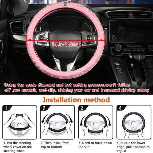 Cute Pink Steering Wheel Cover - Soft Leather Bling Car Steering Wheel Covers for Women & Girls with Sparkly Diamond, 15 inch Car Accessory Wheel ...