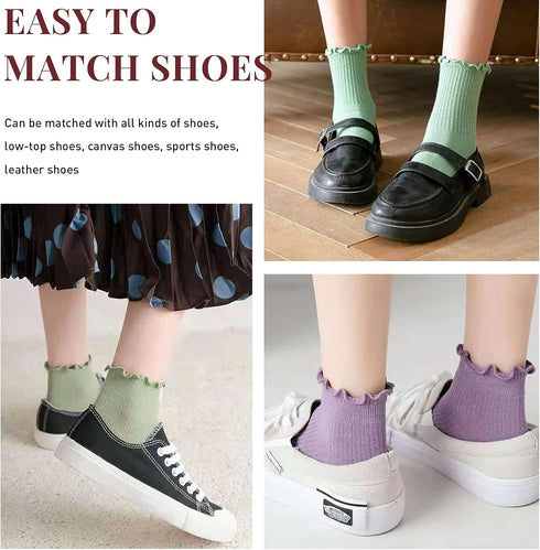Yahenda 10 Pair Women Ruffle Socks Aesthetic Frilly Ankle Socks Cuff Socks Knit Lace Ruffle Cute Socks for Women Girls...