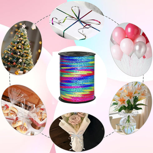 500 Yard Rainbow Ribbon?Rainbow Color Ribbon Curling Crimped?Rainbow Shiny Curling Shiny Ribbon?Balloon String?3/16" Laser Curly Ribbon ?Wedding, ...