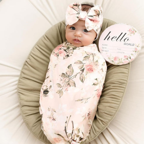 Galabloomer Newborn Receiving Blanket Headband Set Flower Print Baby Swaddle Receiving Blankets (Vintage)...