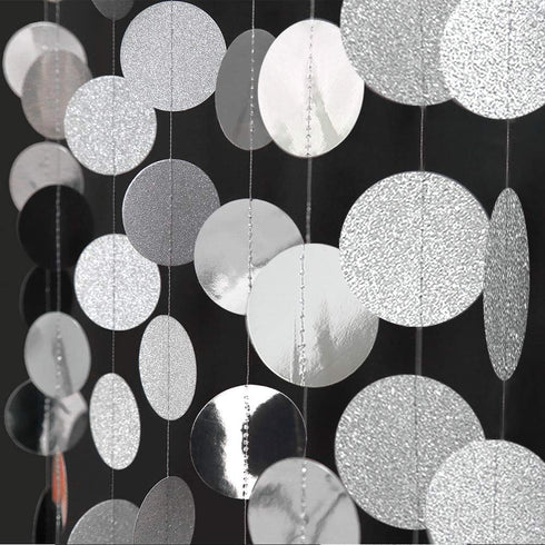 Cheerland Glitter Silver Circle Dot Garlands Metallic Silver Party Decorations Hanging Circle Banner Streamer Backdrop Decor Wedding Birthday Bday...