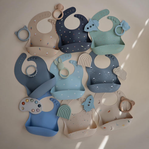 mushie Silicone Baby Bib | Adjustable Fit Waterproof Bibs (Retro Cars)...