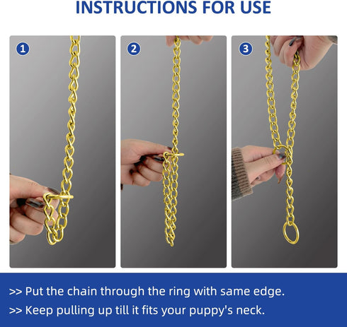 WePet Dog Chain Collar, Metal Slip Collar, Heavy Duty Choke Collar, for Training, Control, Durable Steel Cuban Links, Avail, Gold, M...