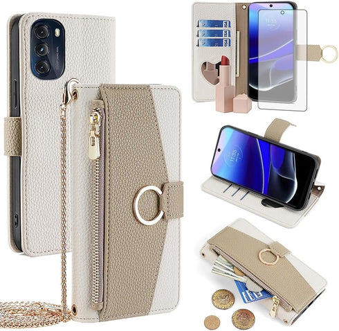 Asuwish Phone Case for Motorola Moto G 5G 2023 Wallet Cover with Tempered Glass Screen Protector and Mirror PU Leather Flip Cover Ring Card Holder...