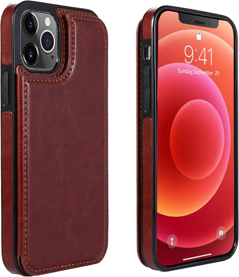 Wallet Case Compatible with iPhone 12 Pro/12,Slim Protective case with Card Holder,Premium PU Leather Card Slots Case with a Screen Protective Gla...