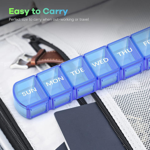 Extra Large Pill Organizer 2 Pack, XL Pill Box 7 Day, Weekly Pill Case with Large Capacity, Jumbo Organizer, BPA Free (Blue+Green)...