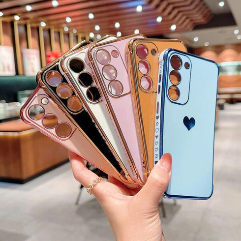 for Samsung Galaxy A15 5G Case for Women Girls, Cute Love Heart Luxury Plating Bumper Full Camera Protection Soft TPU Silicone Shockproof Slim Pro...
