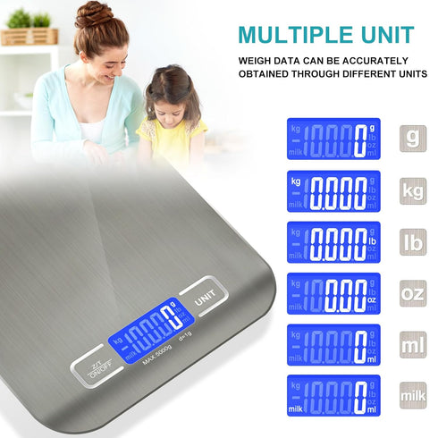 Food Scale, 11lb Kitchen Scale with 6 Units Tare Function & LCD Display, 0.05oz/1g Stainless Steel Digital Food Scale Grams and Ounces for Baking,...
