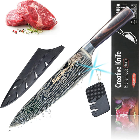 Chef Knife, Professional 8 Inch Kitchen Knife, High Carbon German Steel Ultra Sharp Knife with Ergonomic Handle, Japanese Chef's Knife Suit for Co...