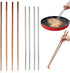 4 Pcs Long Cooking Chopsticks Reusable 15.3 Inch Non-slip Threaded Stainless Steel Chopsticks and 16.5 Inch Natural Wooden Extra Long Chopstick fo...