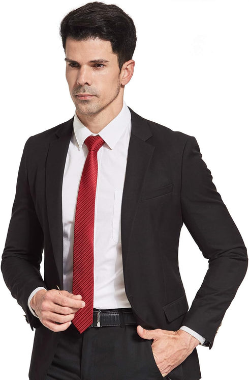 Burgundy Tie Men Women Skinny Tie Slim Tie Stripe Tie with Hanky Waterproof Oilproof Tie-Burgundy...