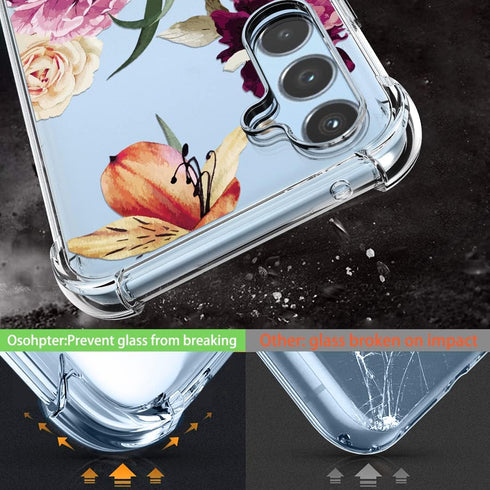 Osophter for Samsung Galaxy A54 5G Case: Girls Women Flower Floral with Screen Protector Shock-Absorption Flexible TPU Rubber Phone Cover for Sams...