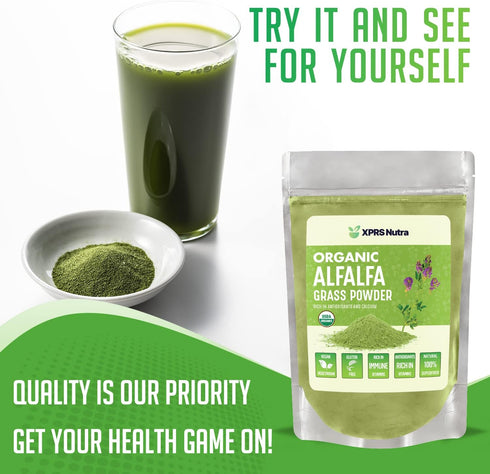 XPRS Nutra Organic Alfalfa Powder - Premium Vegan Alfalfa Supplement Rich in Calcium, Antioxidants, Vitamins - Farmer Alfalfa Supplement for Kids ...