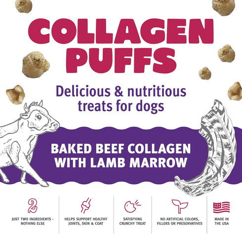 Icelandic+ Collagen Puffs: Baked Beef Collagen with Lamb Marrow 1.3oz - Small Dog Treats, Crunchy Protein Bites...