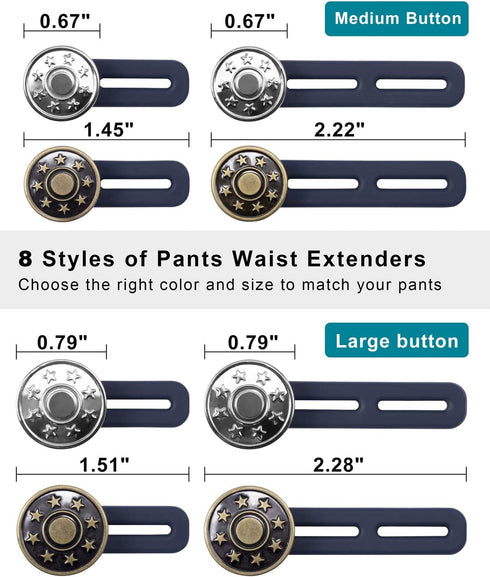 Pants Button Extender Shirt Collar Extenders: 8 Pcs Jeans Waist Silicone Button for Mens and Women - 6 Neck Extenders Dress Shirts...