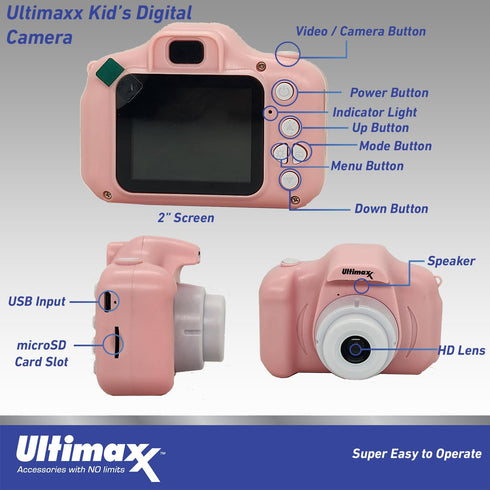 Ultimaxx Essential Kid’s Digital Camera Bundle (Pink) - includes: 32GB microSD Card, High-Speed Memory Card Reader with Internal microSD Slot, Lan...