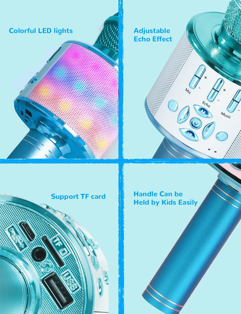 Amazmic Kids Karaoke Microphone Machine Toys for Girls Bluetooth Microphone with LED Light, Birthday Gift for Girls Boys 3 4 5 6 7 8 9 10 11 12 Ye...