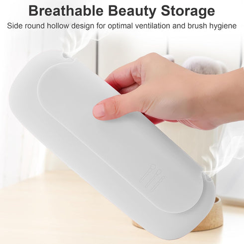 Travel Makeup Brush Holder,Silicon Portable Cosmetic Face Brushes Holder with Built-in Brush Cleaner,Upgrade Travel Essentials Makeup Brush Case,M...