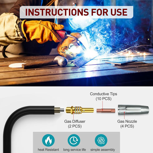 MIG Welder MB15 15AK MIG Welding Gun Accessory Kit, 19 PCS Nozzle Contact Nozzle Tips Holder Kit, 4 x Gas Nozzles, 10 x M6 0.8mm Power Nozzles, 2 ...
