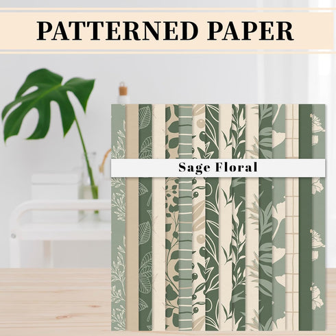 32 Sheets Sage Green Floral Pattern Paper Greenery Scrapbook Specialty Paper Eucalyptus Leaves Double Sided Craft Paper For DIY Card Making Photo ...