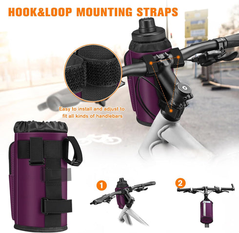 FINPAC Cup Holder for Bike, Universal Water Bottle Holder with Phone Pockets for Stroller Walker Golf Cart Rollator and Electric Scooter Handlebar...