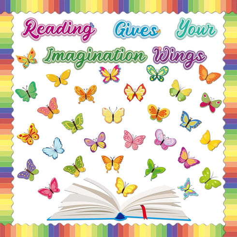 gisgfim Reading Bulletin Board Decorations Set Classroom Butterfly Bulletin Board Borders Cutouts Reading Gives Your Imagination Wings Back to Sch...