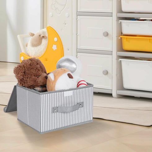 Small Fabric Storage Bin with Lid & Handle Foldable Cotton Linen Storage Basket Rectangular Cube Box Decorative Lidded Home Organizer Clothes Blan...