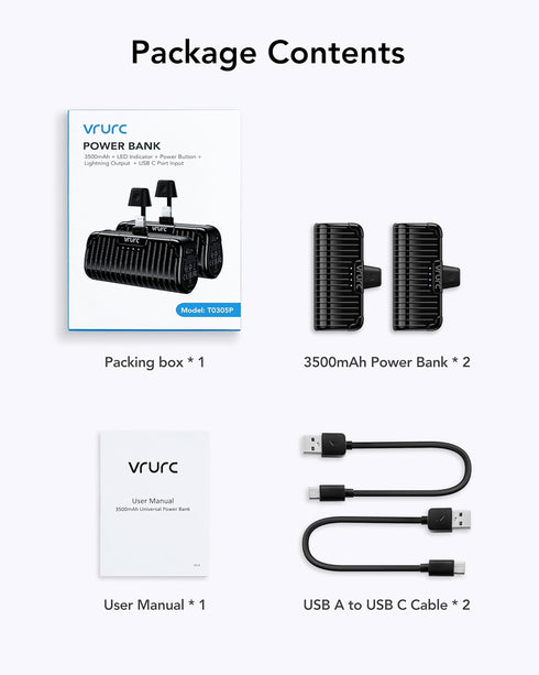 VRURC Mini Portable Charger for iPhone, 2-Packs Power Bank with Built in Cable Small & Compact Cute Phone Battery Pack Compatible with iPhone 14/1...