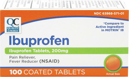 Quality Choice Ibuprofen Tablets, 200 mg, Pain Reliever and Fever Reducer for Arthritis, Toothache, Back Pain, Headache, Body Aches, and More 100 ...