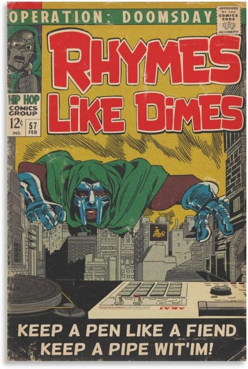 MF DOOM Rhymes Like Dimes Canvas Poster Bedroom Decoration Landscape Office Valentine's Birthday Gift Unframe-style-412x18inch(30x45cm)...
