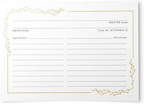 Floral Foil Border Recipe Cards, Set of 50, 4x6 inches (Gold Foil/White)...