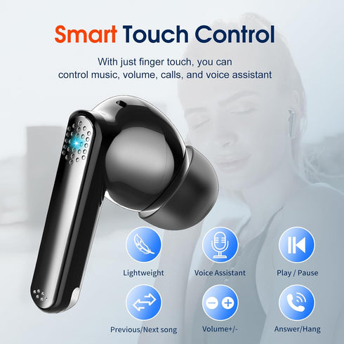 Wireless Earbuds, Bluetooth 5.3 Headphones Stereo Bass with Noise Cancelling Mic, 48Hrs Playtime in Ear Ear Buds with LED Power Display Charging C...