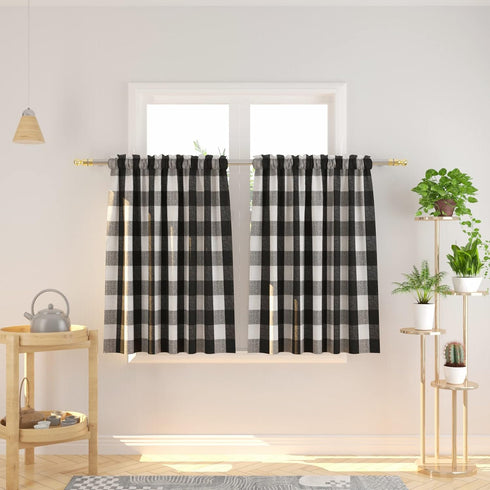 3 Pc Cotton Classic Country Farmhouse Kitchen Window Curtain -Black & White Buffalo Check Tier & Valance Set, 54" x 18" / 27" x 36"...