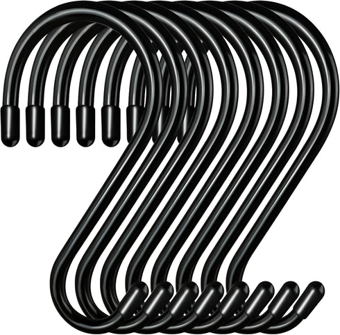 5 Inch Large S Hooks,10 Pack Heavy Duty S Hooks for Hanging,Closet S Hooks with Vinyl Coated,Non Slip Steel Metal Black Rubber S Hooks for Hanging...