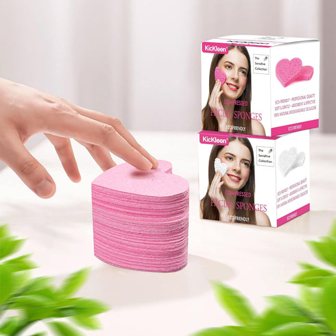 60-Count Kickleen Compressed Cellulose Heart Shape Facial Sponges | 100% Natural Cosmetic Spa Sponges for Facial Cleansing | Exfoliating | Makeup ...