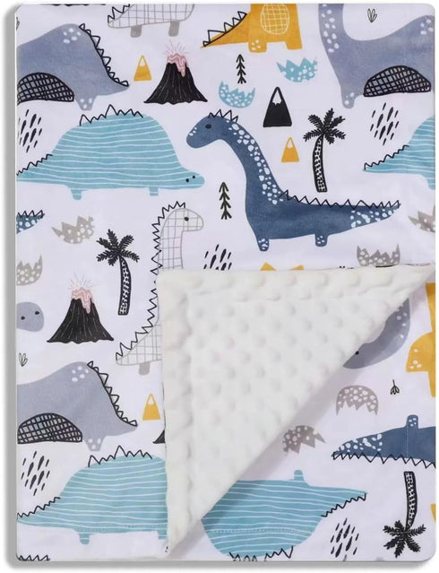Baby Blanket for Boys Girls Soft Minky with Double Layer Dotted Backing, Color Dinosaurs Printed 30 x 40 Inch Receiving Blanket...