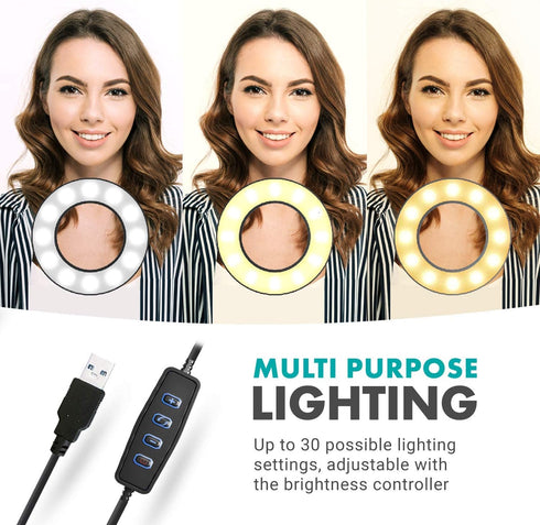 Movo VGC-1 Flexible Selfie Ring Light, 3 Lighting Modes, 10 Brightness Settings, Adjustable Neck, USB Connection - Perfect for Live-Streaming, Mak...