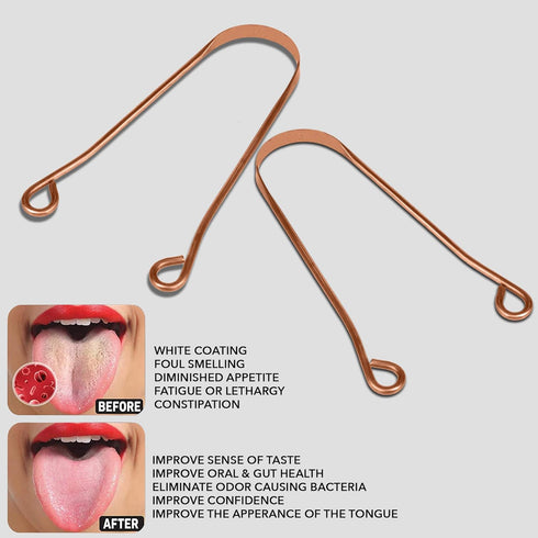 100% Pure Copper & Rust Free Tongue Cleaner, Tongue Scraper with Great Grip & Non-Synthetic Handle | Improve Oral & Gut Health, Eliminate Odor (Me...