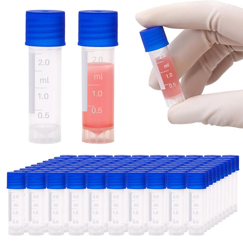 100 Pcs 2ml Small Vials with Screw Caps Centrifuge Tubes Plastic Sample Tubes Cryogenic Vials Graduated Bottles Test Tubes with Lids (Blue)...