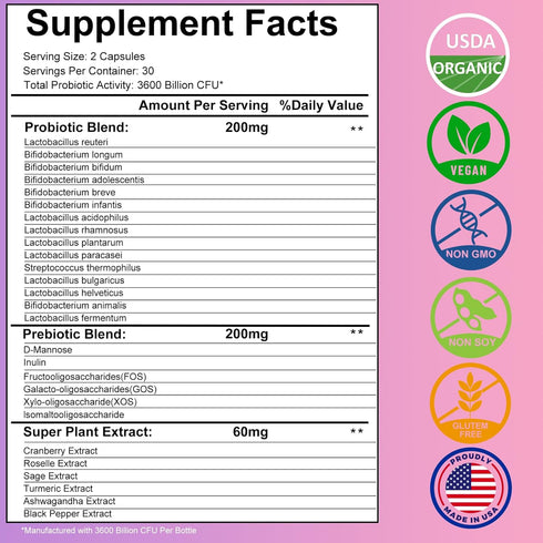 Vaginal Probiotics for Women, 120 Billion CFU Per Serving for Digestive, Vaginal, Immune and Urinary Tract Health, 15 Strains-60 ct, Gifts for Wom...