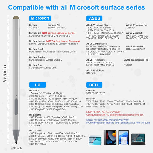Surface Pen Windows Stylus for Microsoft – Surface Pro 11/10/9/8/7 Pen Compatible with Surface Pro/Book/Laptop/Go/Studio, with Palm Rejection and ...