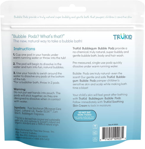 TruKid Bubble Podz Bubble Bath for Baby & Kids, Gentle Refreshing Bath Bomb for Sensitive Skin, pH Balance 7 for Eye Sensitivity, Natural Moisturi...
