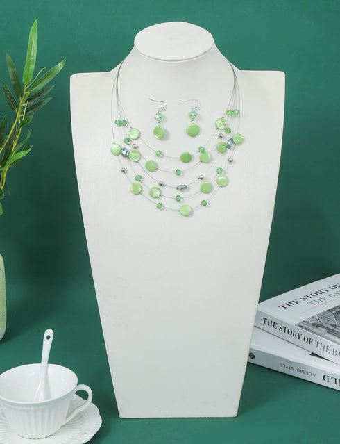 Multi Layered Shell Illusion Necklace Earring Set Colorful Chunky Beads Necklace for Women Gifts...