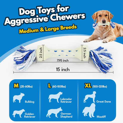 Premium Glow in The Dark Dog Toys, Interactive Tug Toy for Dogs, Dog Teething Toys for Aggressive Chewers Medium/Large Breeds, Fetch Stick Outdoor...