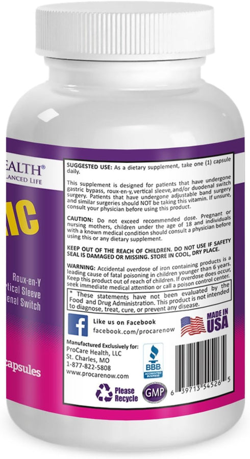 ProCare Health | Bariatric Multivitamin | 45mg Iron | Capsule | 30 Count | 1 Month Supply...
