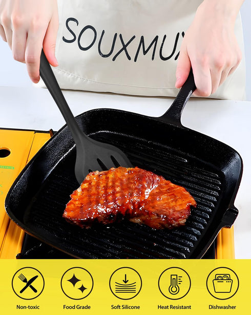 4 Pcs Silicone Kitchen Utensils Set, Wok Spatulas-Slotted Turner-Cooking Spoon-Slotted Spoon, Nonstick BPA Free High Heat Resistant Cooking Utensi...